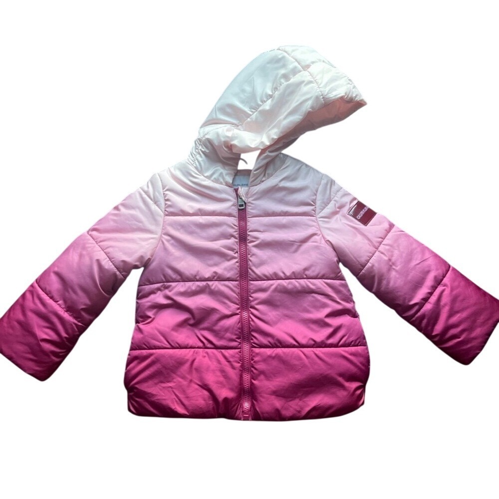 Calvin Klein Jeans Toddler Girls Pink Ombre Hooded Puffer Jacket Fleece Lined 4T